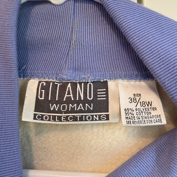 Vtg 80s Gitano Woman Collections Sweater 18W Blue Patterned Aztec Mirror Button - Picture 6 of 9